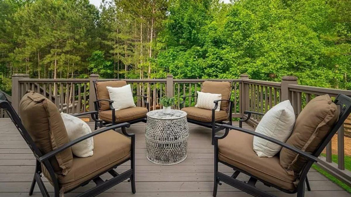 Relaxed Chatting Corner on a Scenic Wooden Deck