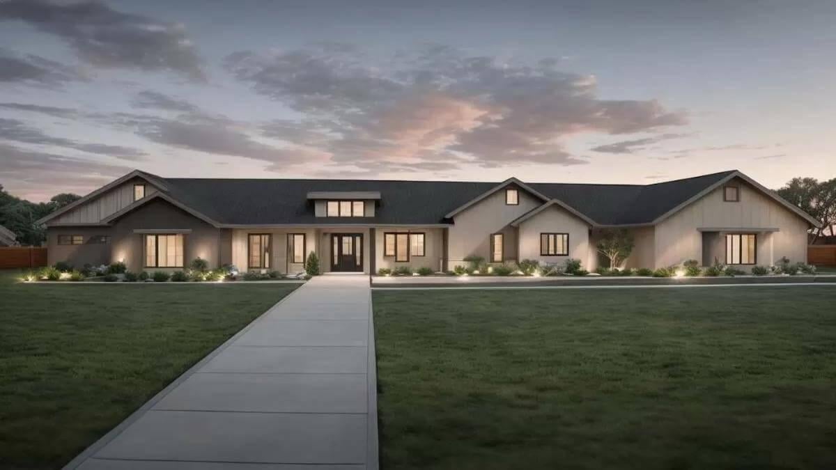 Sleek, Modern Ranch-Style Home with a Low-Pitched Roofline