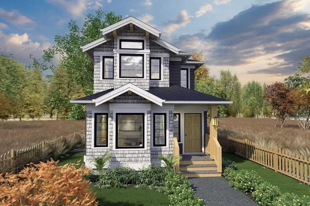 Quaint Craftsman Facade with Striking Black Accents
