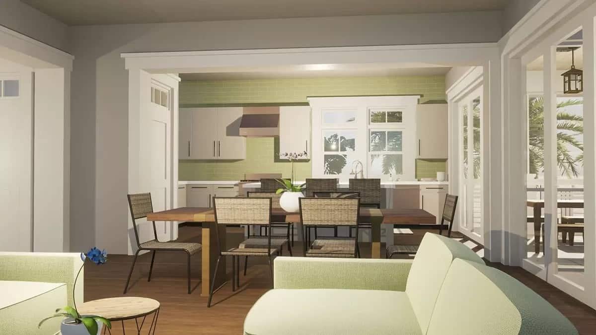 Notice the Subtle Charm of This Craftsman Dining Space with Green Accents