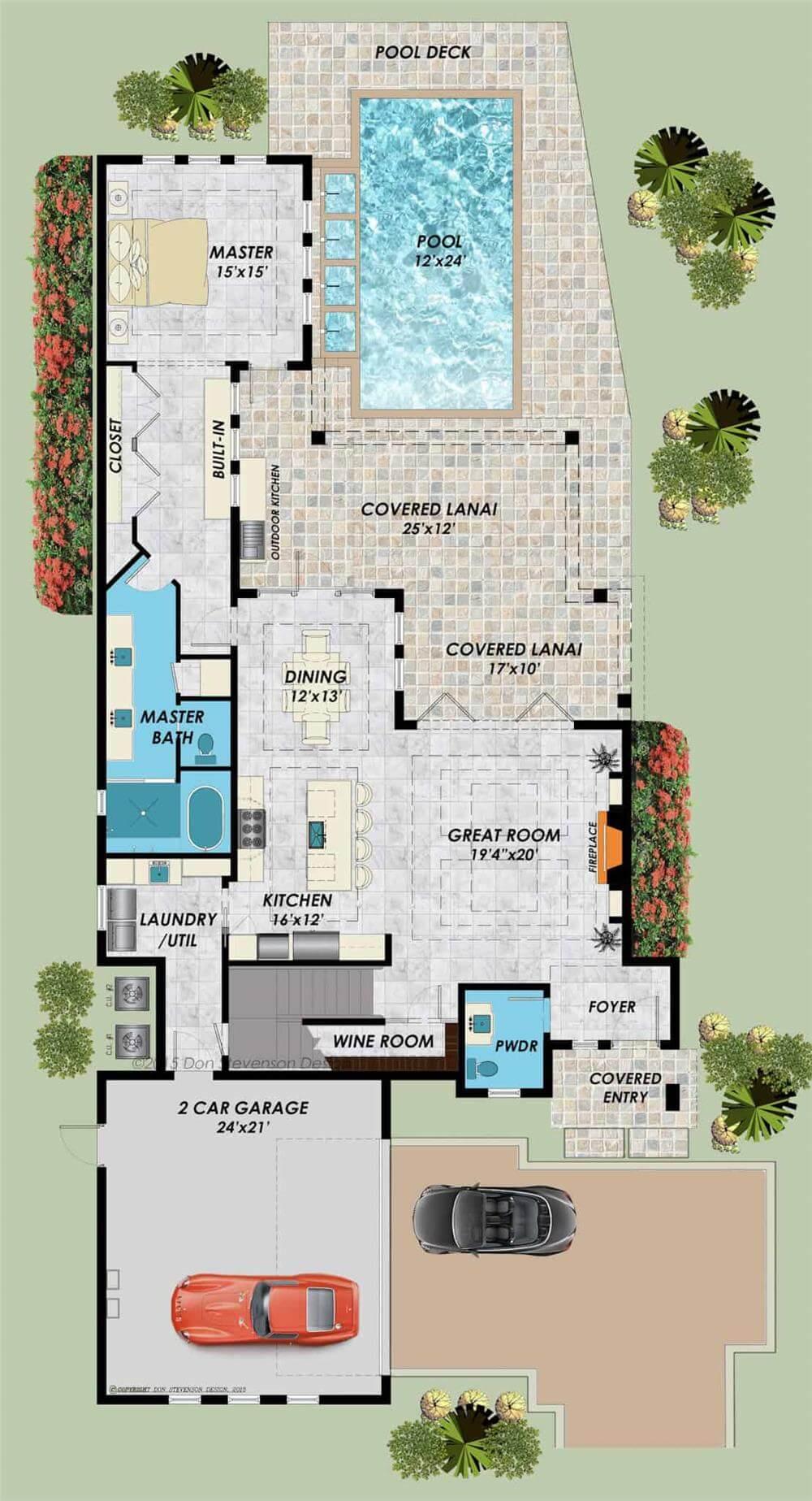 Explore This Open Floor Plan with a Poolside Retreat