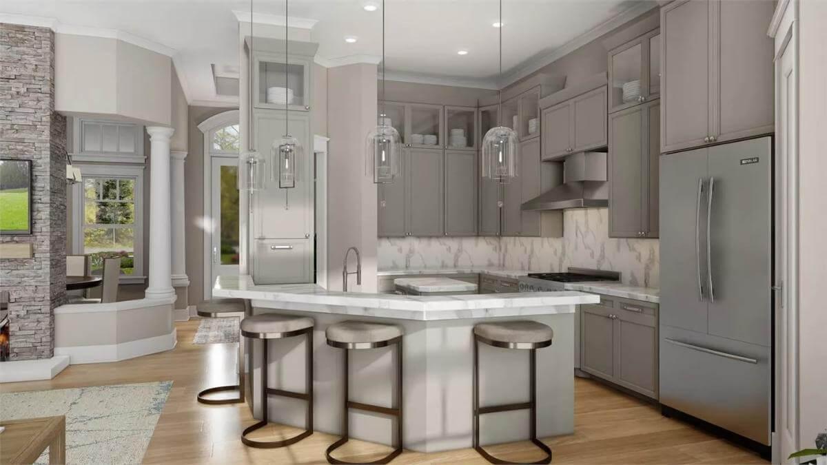 Notice the Elegant Marble Backsplash in This Modern Kitchen