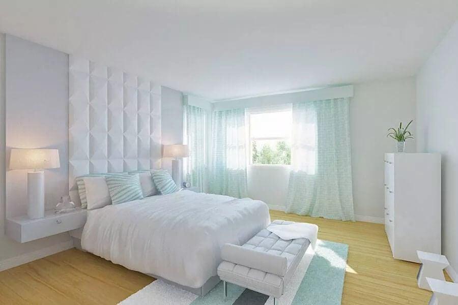 Spacious Bedroom with Textured Accent Wall Adding Depth