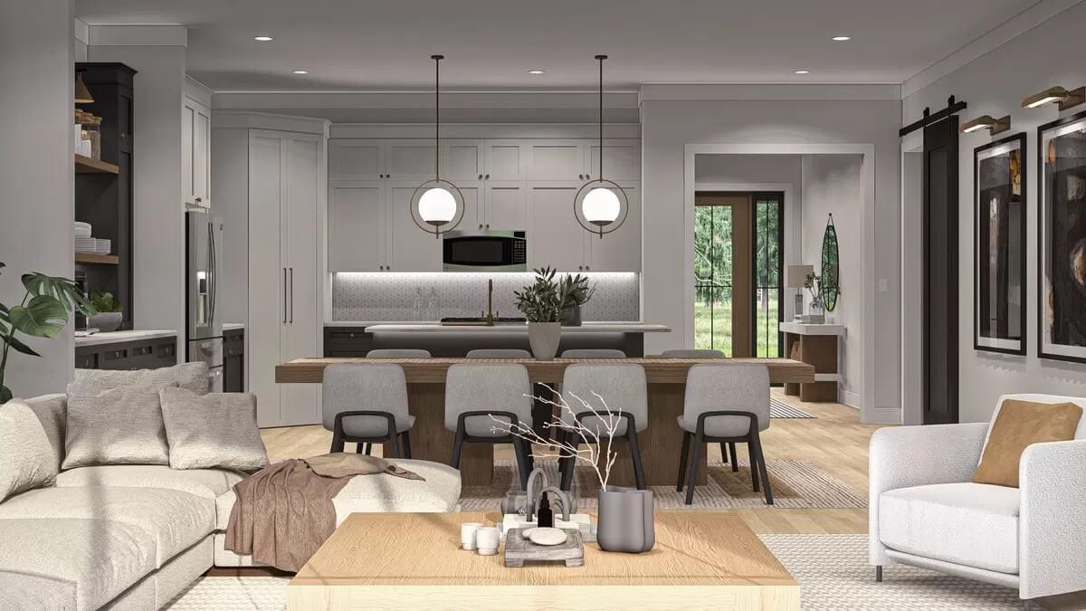 Wow, Notice the Sleek Pendants Over This Expansive Kitchen Island