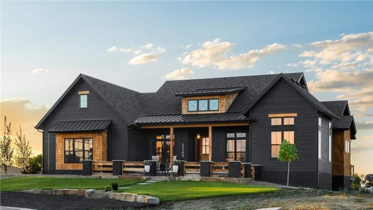 Stunning Black Exterior with Warm Wood Accents