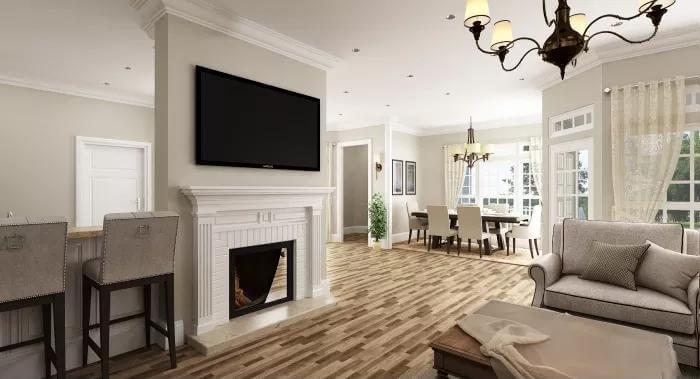 Delight in the Craftsman Living Room with a Stylish Dual-Sided Fireplace