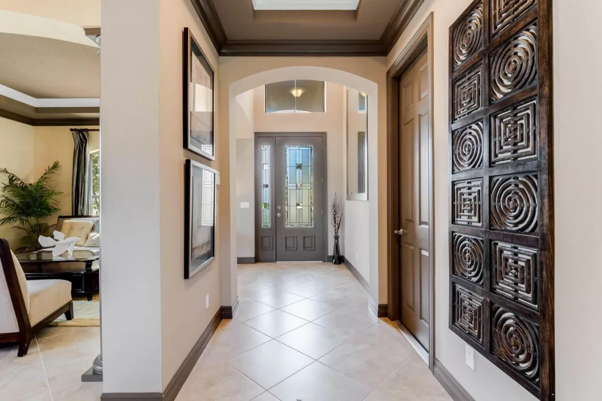 Wow, Notice the Artistic Wood Panel in This Elegant Entryway