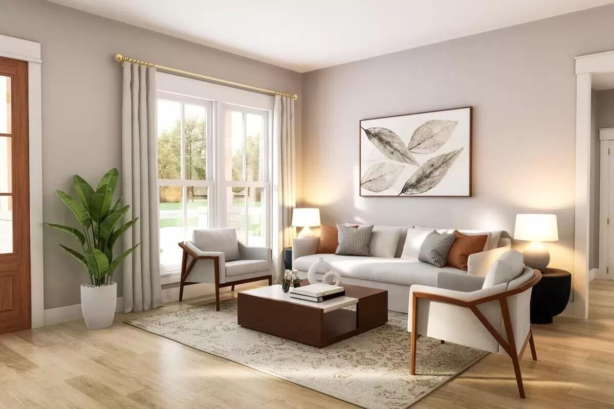 Sophisticated Living Room Featuring a Gorgeous Leaf Art Piece