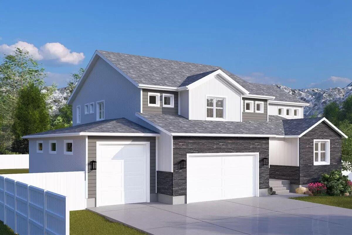 Wow, Look at the Contrasting Stone and Siding on This Modern Craftsman Rear View