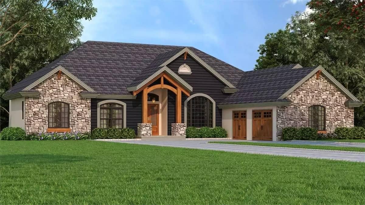 Wow, Look at That Striking Stonework Against the Dark Siding