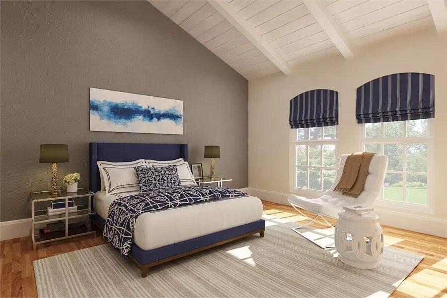 Airy Bedroom with Vaulted Ceilings and Nautical Hues
