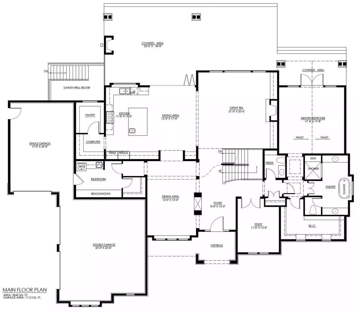 Explore This Functional Layout Featuring a Sunken Well and Dual Garage Spaces