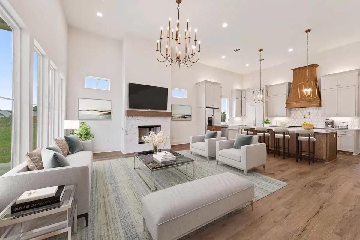 Take in the Elegance of the High Ceilings and Statement Chandelier