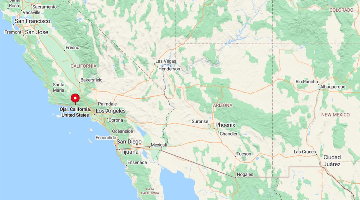 Ojai, California is a small city in Ventura County, located about 85 miles northwest of Los Angeles and roughly 15 miles inland from the Pacific Ocean.