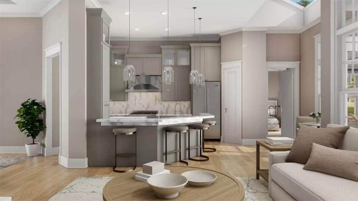 Notice the Sleek Marble Island in This Modern Kitchen