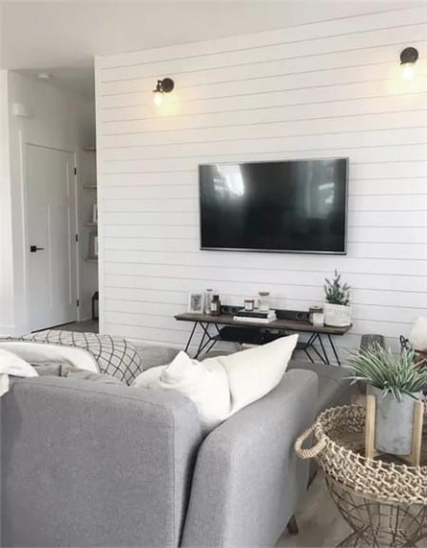 Check Out the Shiplap Wall That Steals the Show in This Modern Living Room
