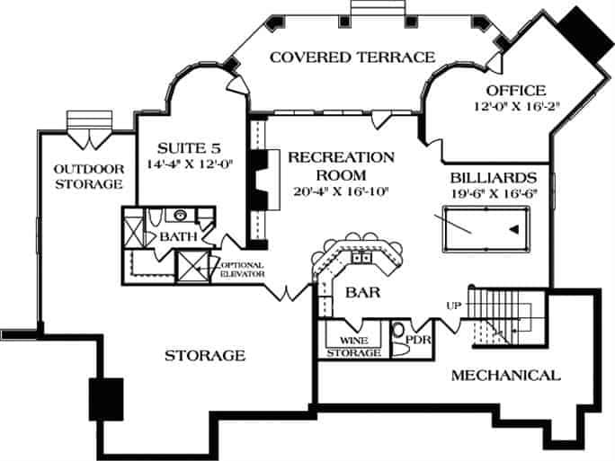 Check Out This Basement Floor Plan with a Recreation Room and Bar