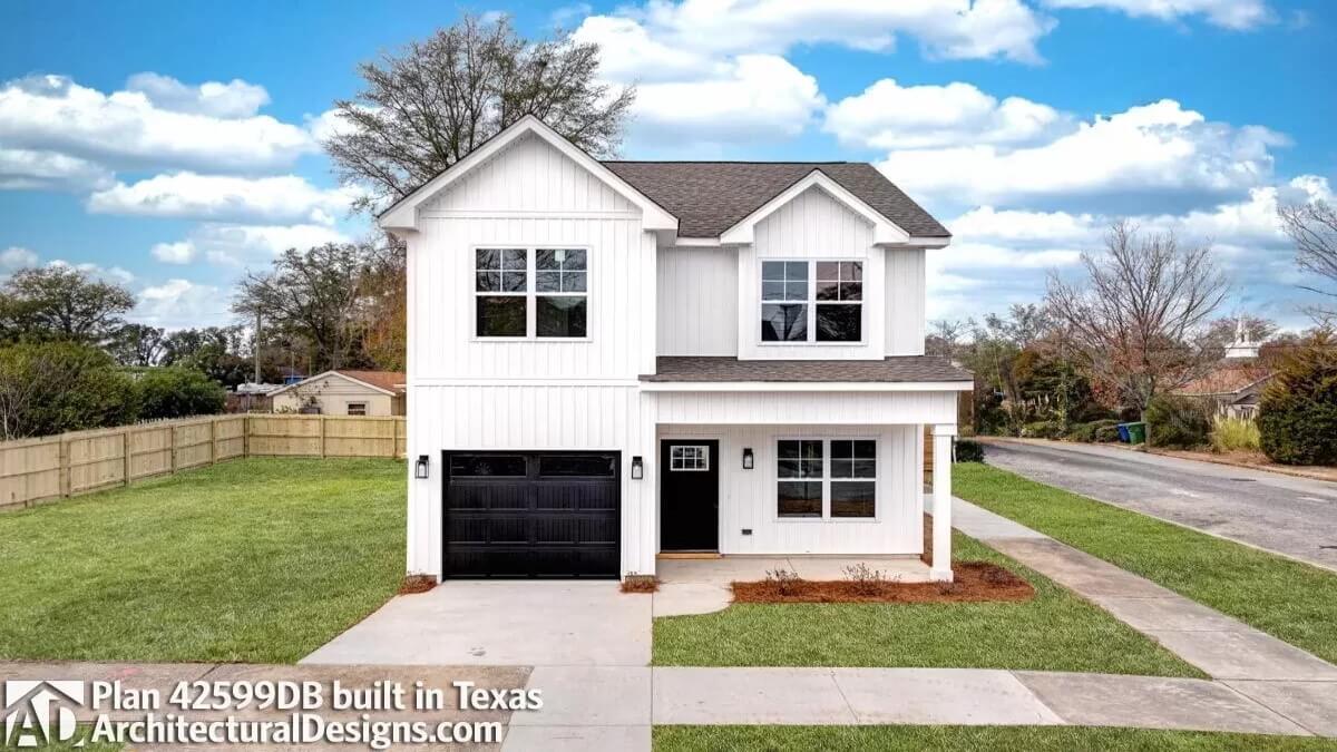 Classic White Facade with Bold Black Accents in This Texas Home