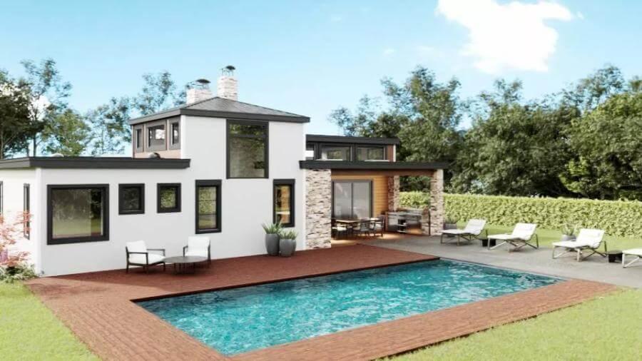 Modern Poolside Vista with Inviting L-Shaped Design