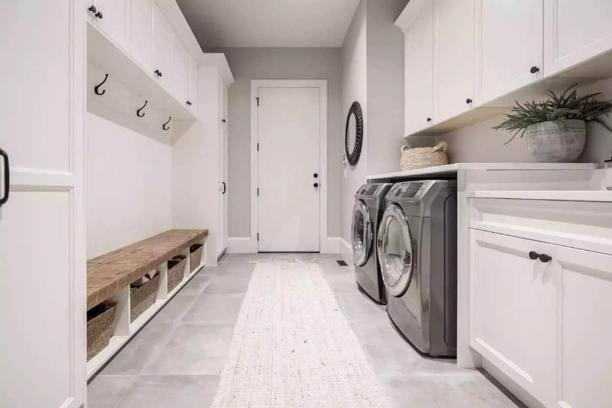 Look at the Practical Bench and Storage in This Well-Organized Laundry Room