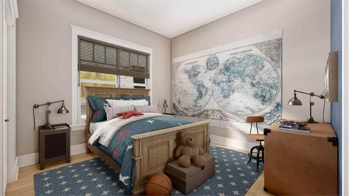 Explore This Adventurous Bedroom with a Stunning World Map Mural