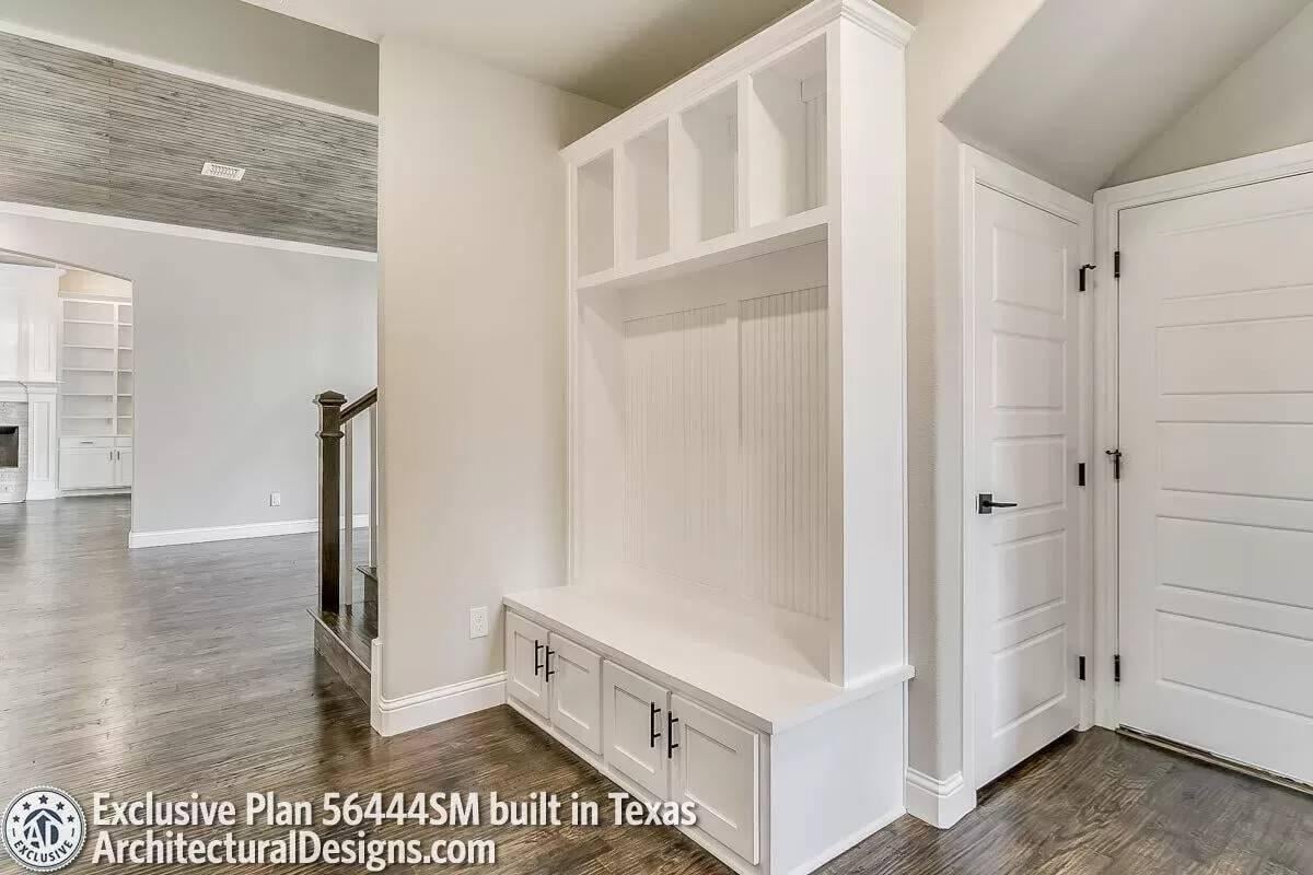 Notice the Built-In Bench with Cubbies in This Hallway