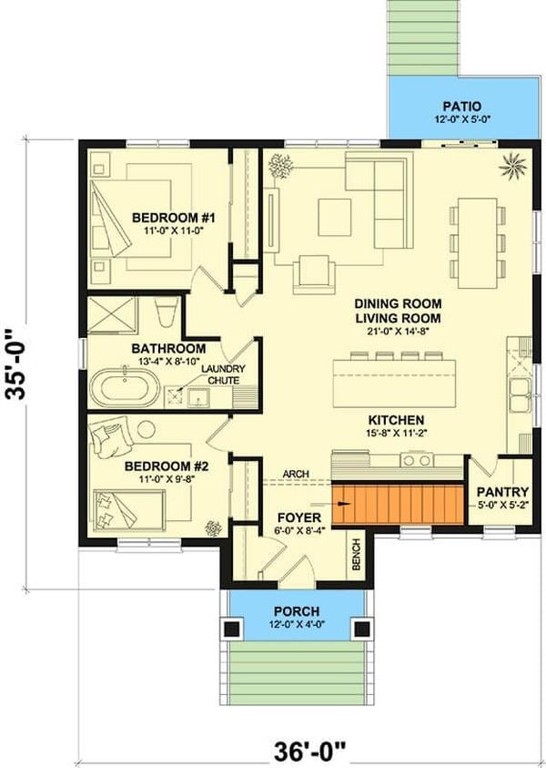 Step Inside: A Cleverly Designed Main Floor with Laundry Chute and Cozy Porch
