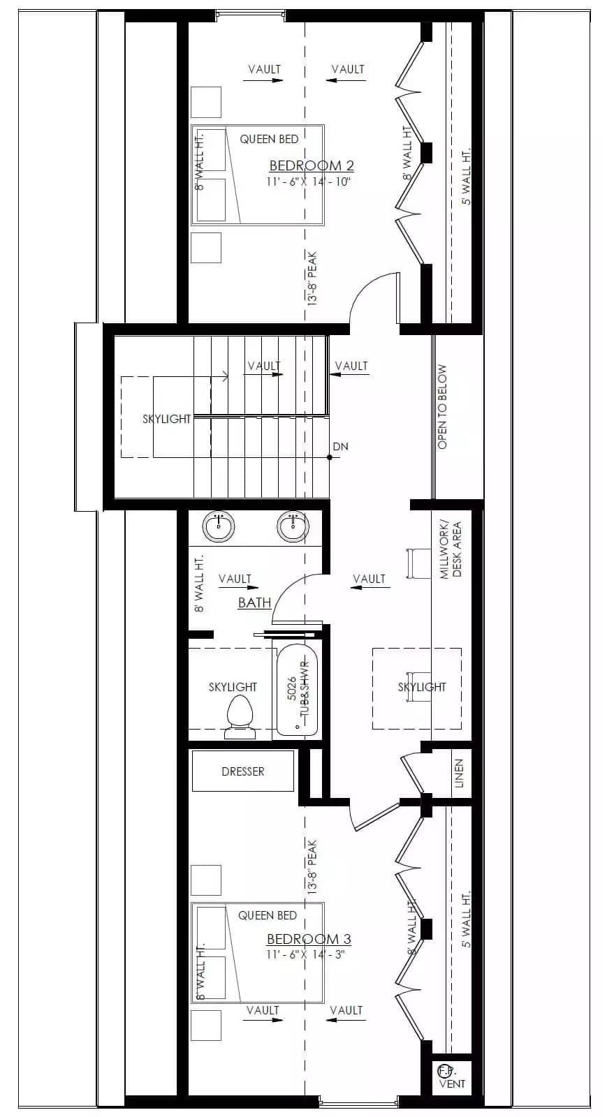 Upstairs Retreat with Vaulted Ceilings and Thoughtful Skylights