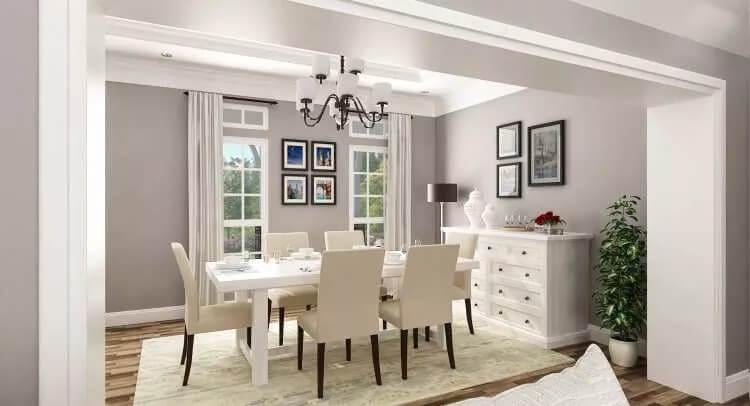 Crisp Dining Room with Traditional Touches and Gallery Wall