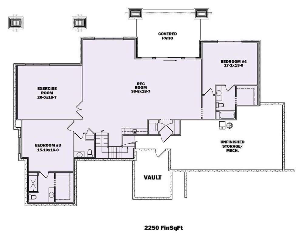 Explore the Versatile 2250 SqFt Basement Layout with Rec Room and Exercise Space