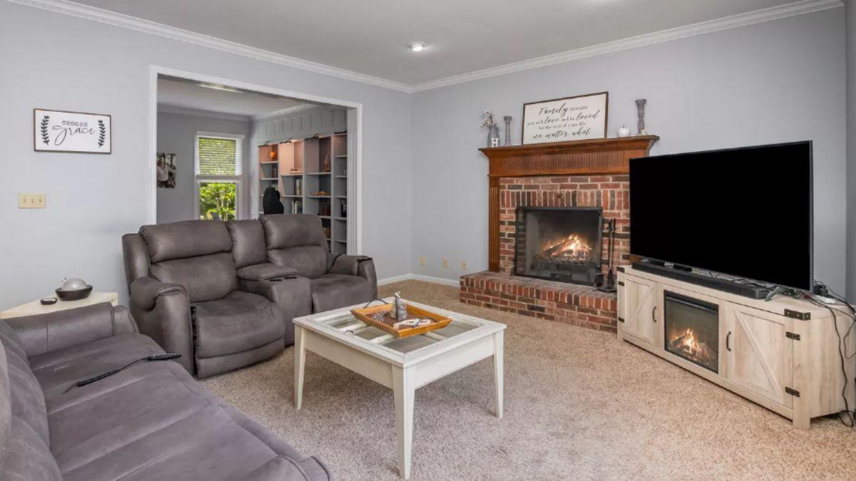 Classic Living Room with a Cozy Brick Fireplace