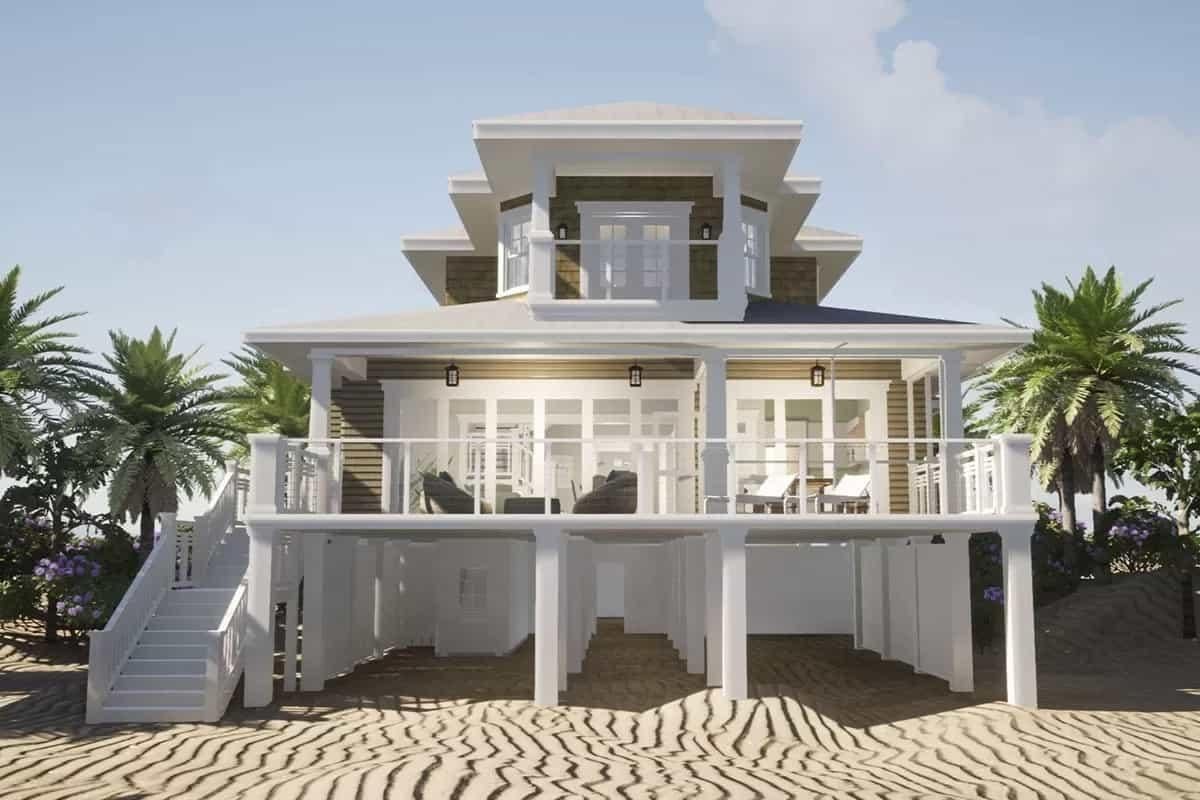 Elevated Seaside Retreat with a Stunning Wraparound Porch