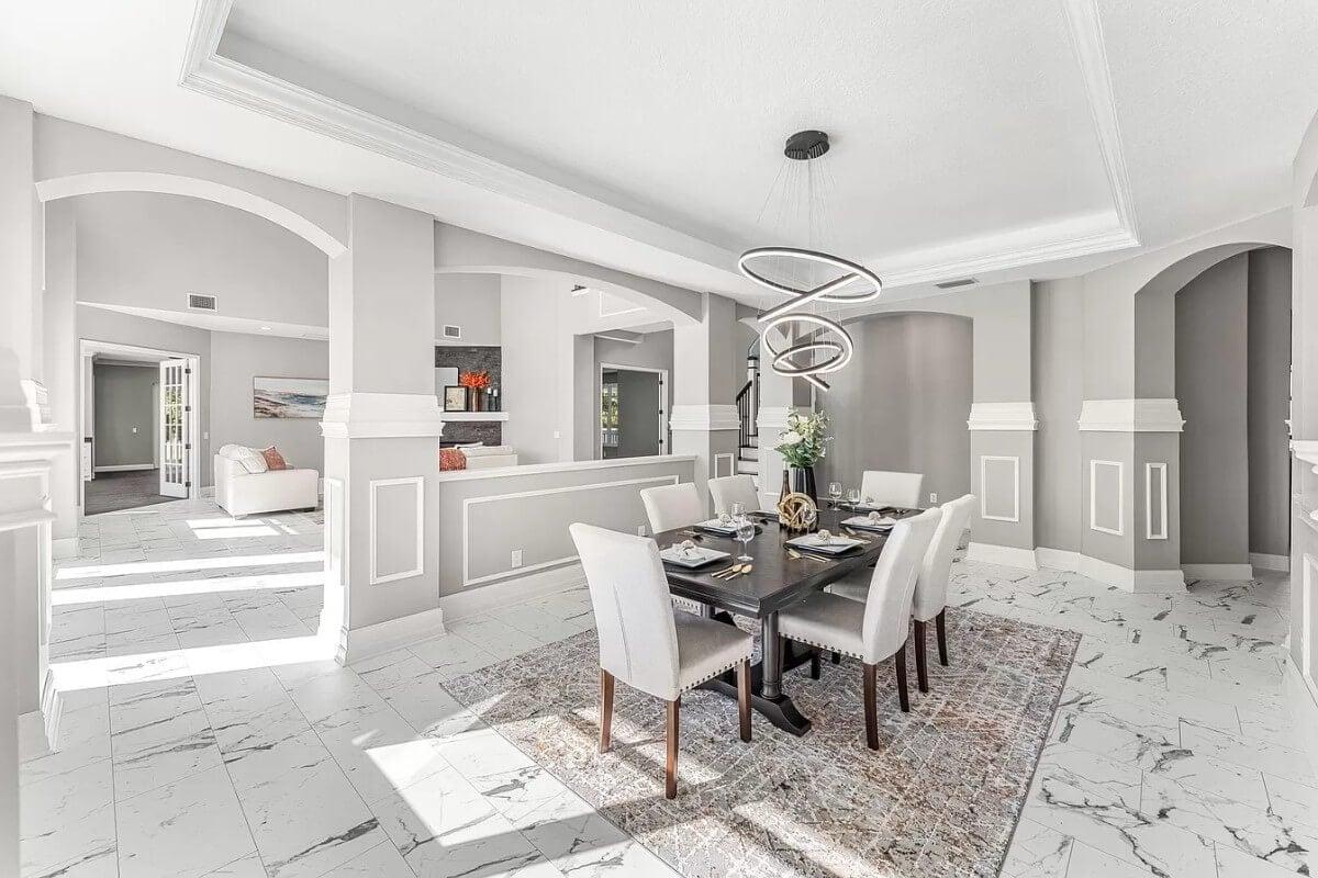 Sophisticated Dining Room with Eye-Catching Modern Chandelier