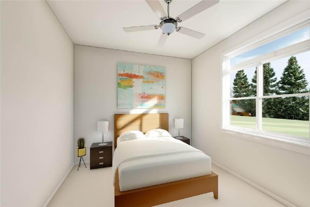Simple Bedroom with a Bright and Cheerful Art Piece