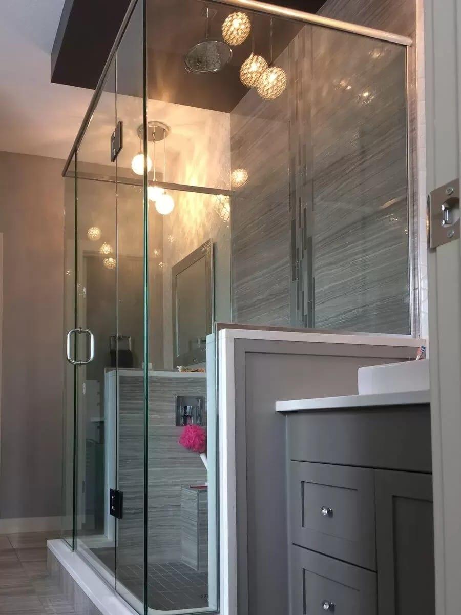 Spotlight on the Contemporary Shower With Elegant Light Fixtures