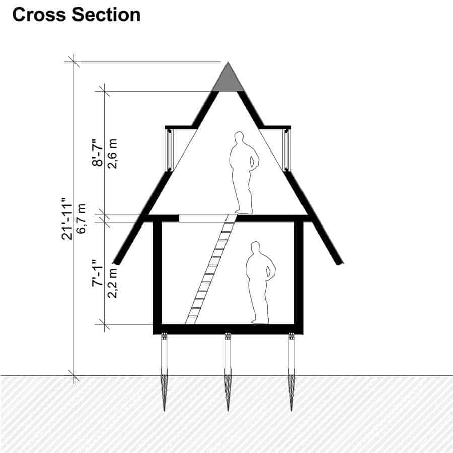 Compact A-Frame Cabin with Efficient Vertical Layout