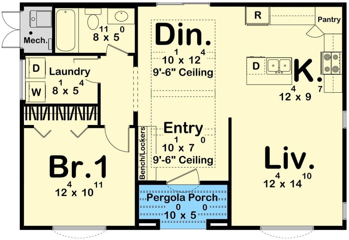 Step Into This Open-Concept Living Space with a Convenient Pergola Porch