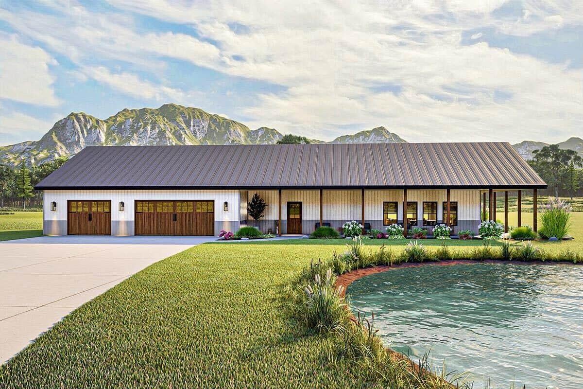 Experience the Blend of Rustic Simplicity and Modern Design in This Lakeside Barn-Style Home