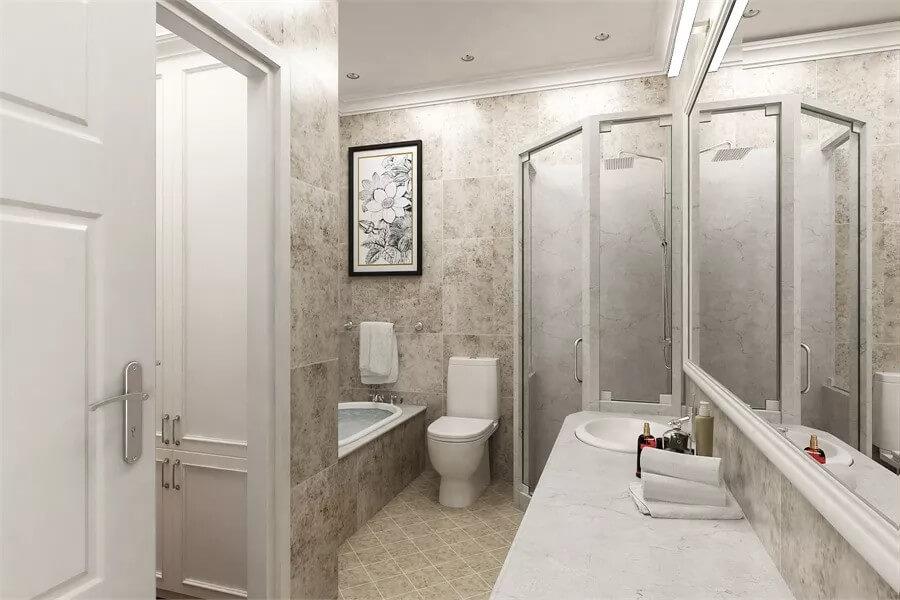 Check Out the Marble Accents in This Stylish Bathroom
