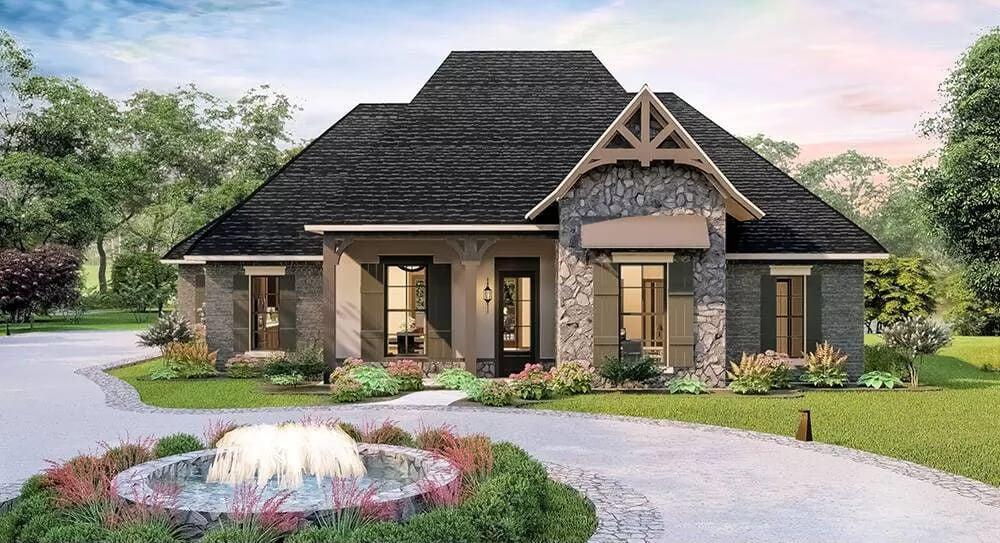 Craftsman Elegance with a Touch of European Charm: Notice the Central Fountain