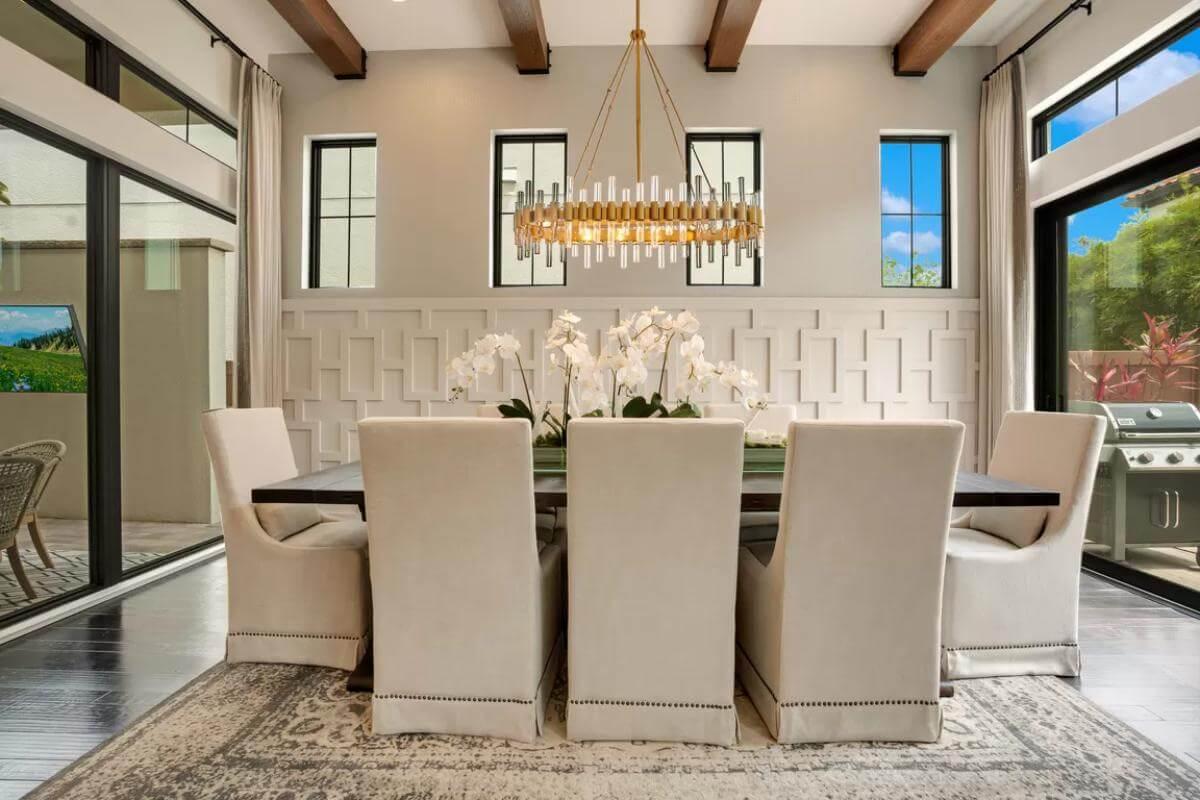 Wow, Look at the Geometric Wall Paneling in This Dining Room