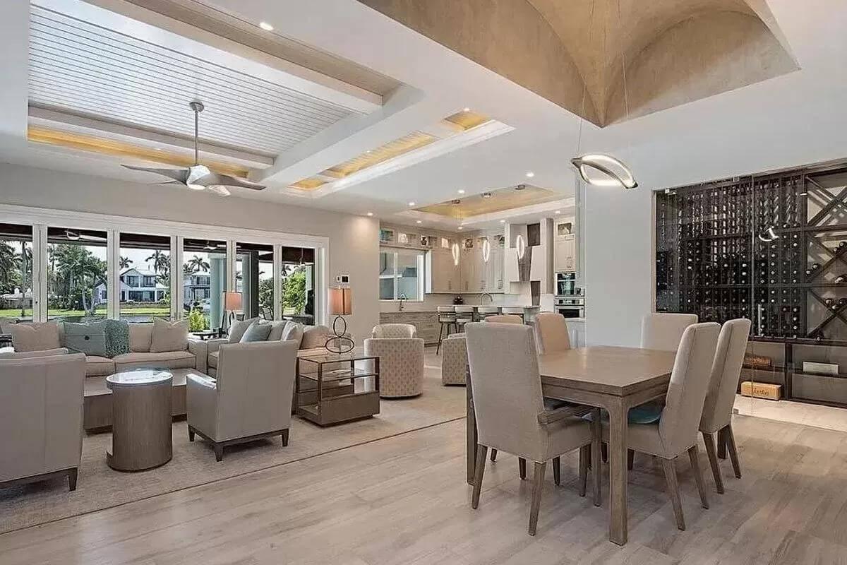 Open Concept Living Area with a Stunning Ceiling Design