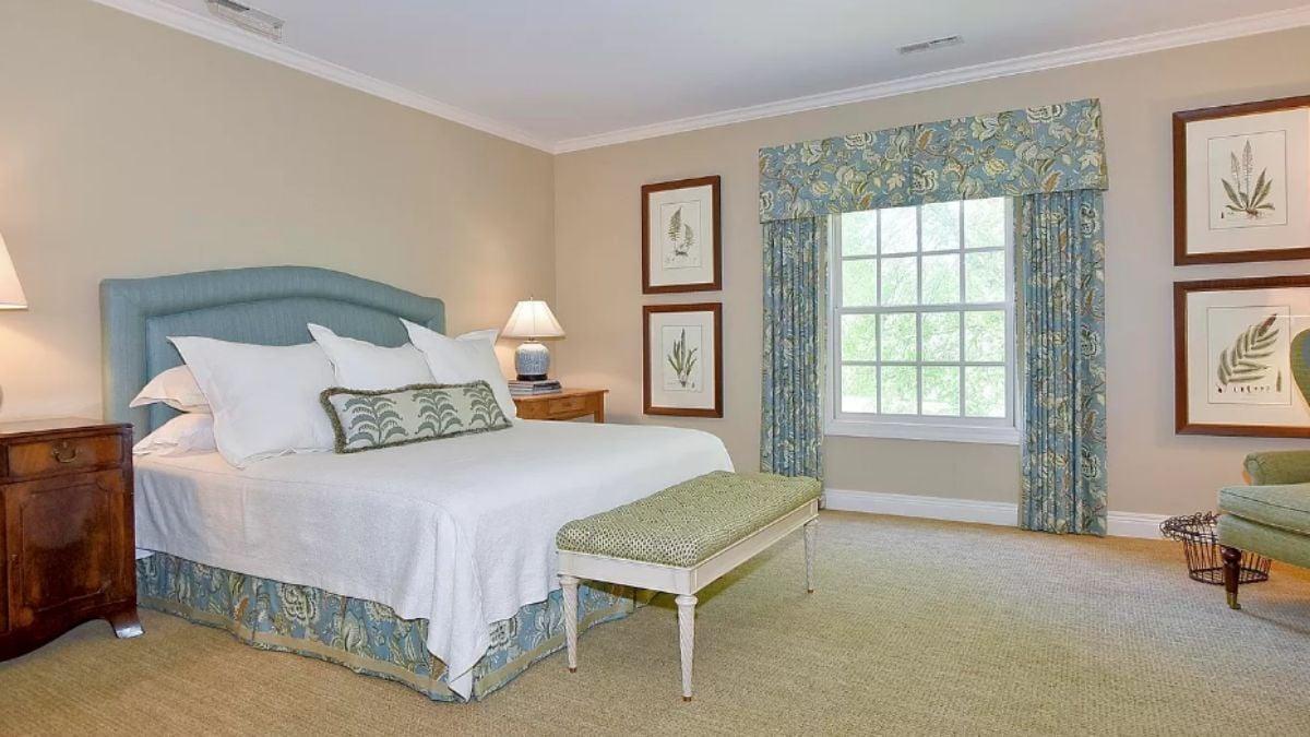 Notice the Leafy Green Palette and Botanical Prints in This Bedroom