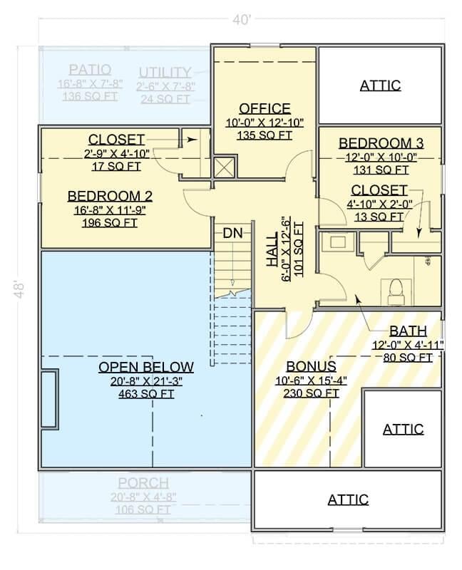 Upper-Level Floor Plan Featuring a Versatile Bonus Room