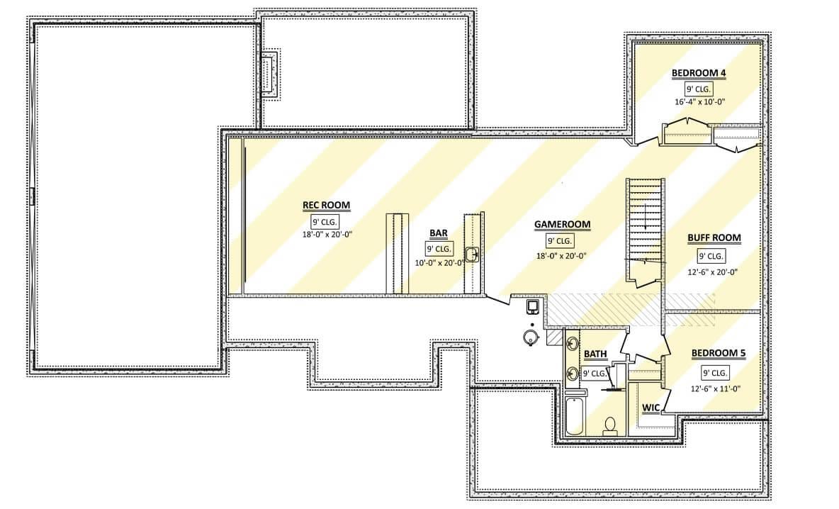 Basement Plan with Rec Room and Dedicated Game Space