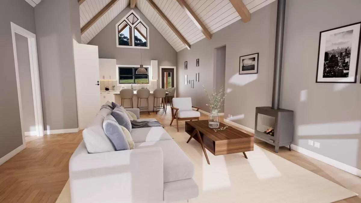Wow, Look at Those Vaulted Ceilings Paired with a Cozy Wood Stove
