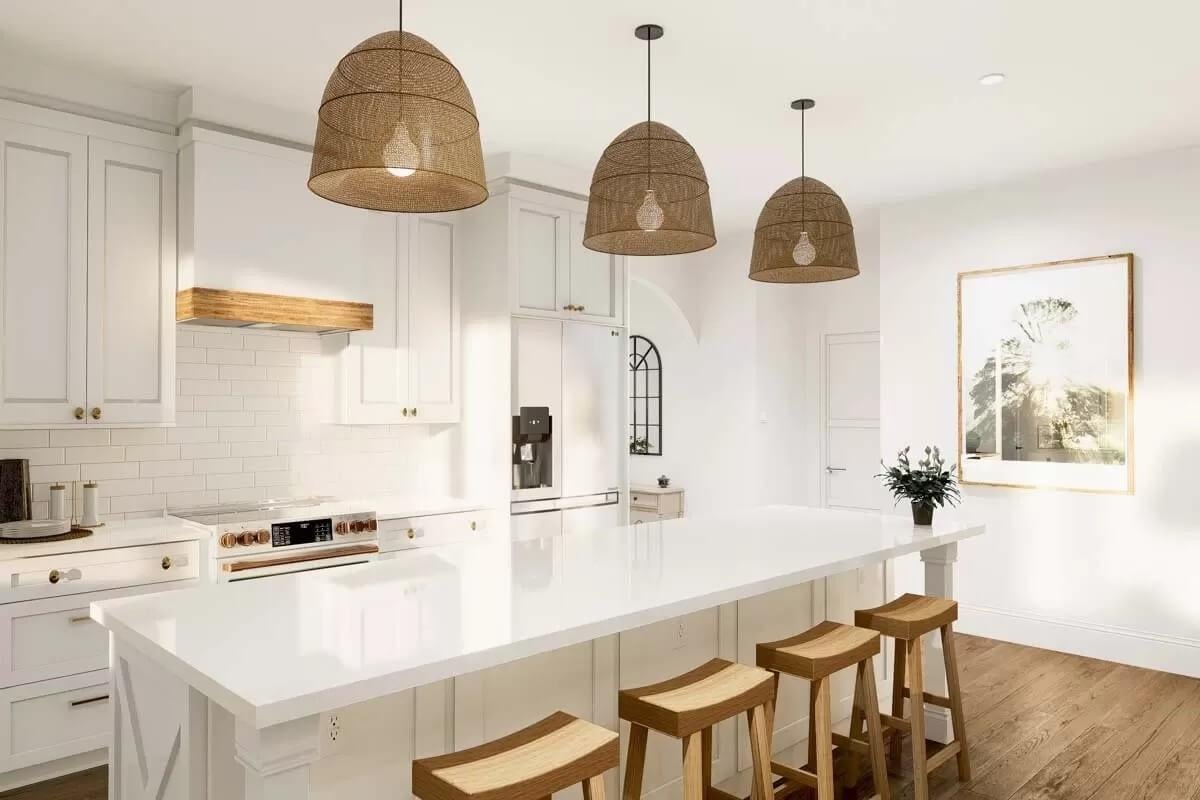 Wow, Look at the Impact of These Wicker Pendants in a Craftsman Kitchen