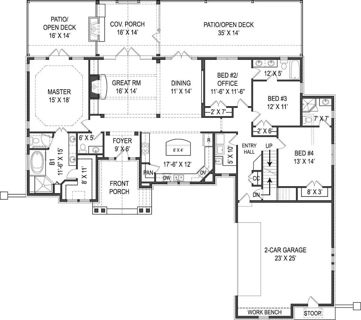 Spacious Craftsman Floorplan with a Central Great Room