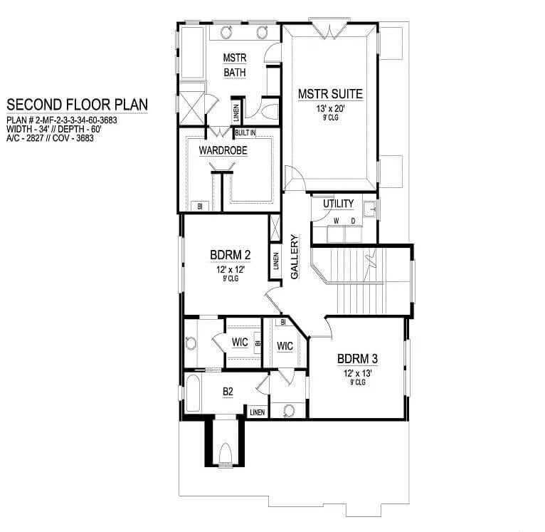 Smart Second Floor Layout Featuring a Gallery and Utility Space