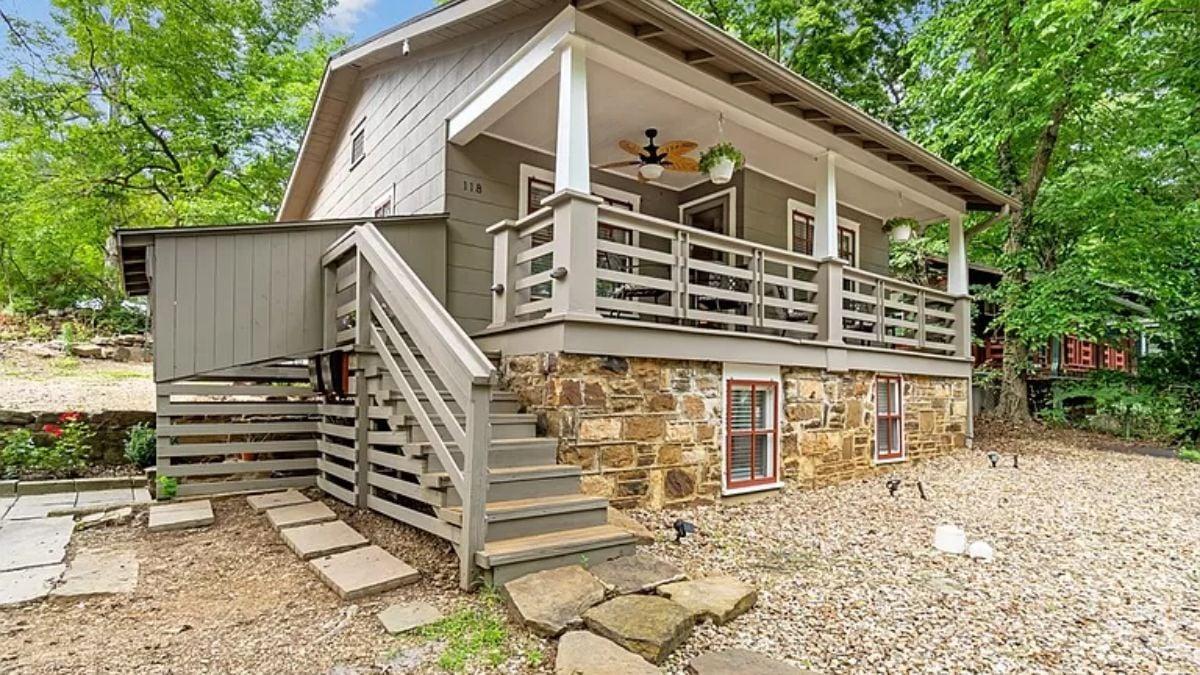 Rustic Porch Charm with Classic Stone Foundation